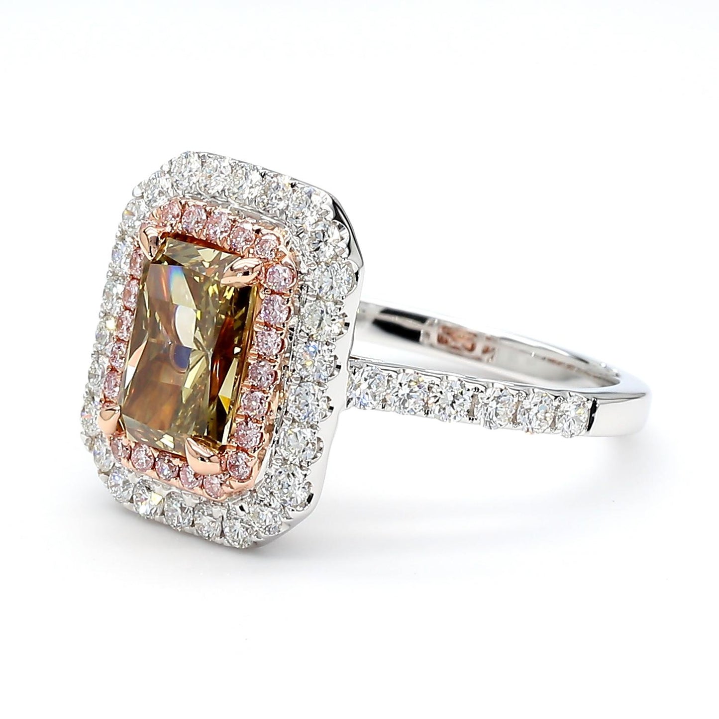GIA Natural Fancy Dark Brown-Greenish Yellow Radiant Diamond 2.30 CTS Gold Ring
