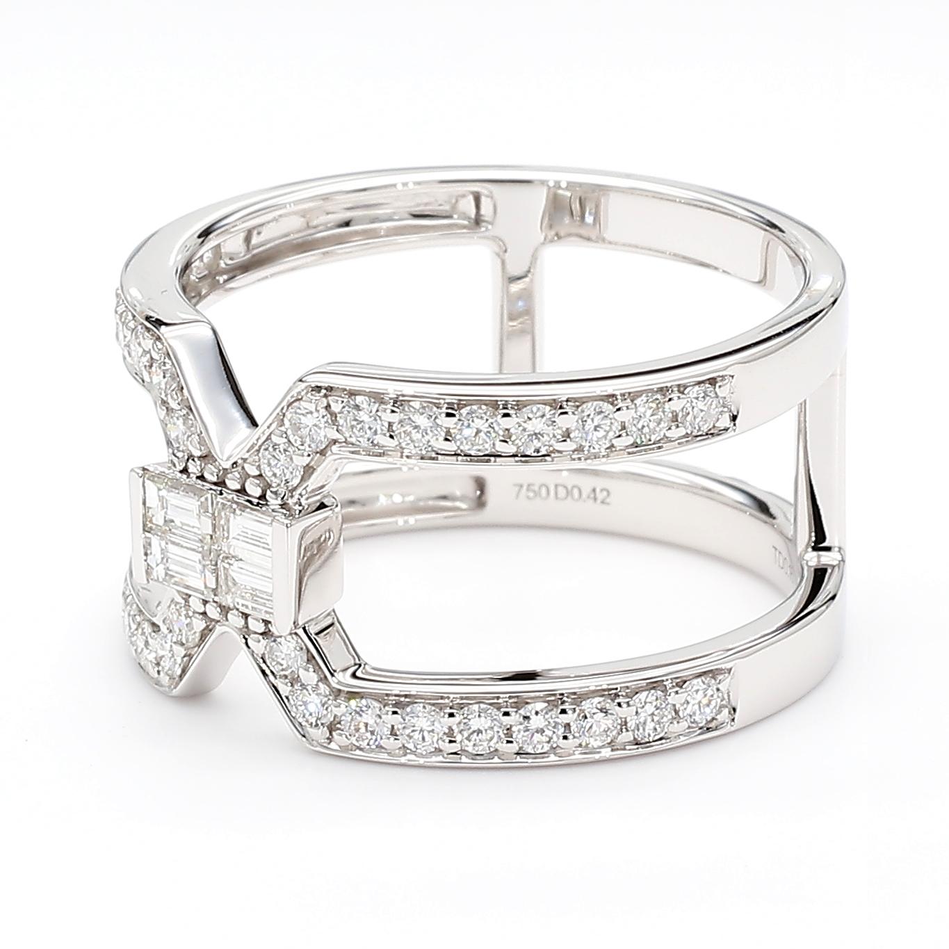 Natural White Baguette Diamond 0.58 Carat TW Gold Ring