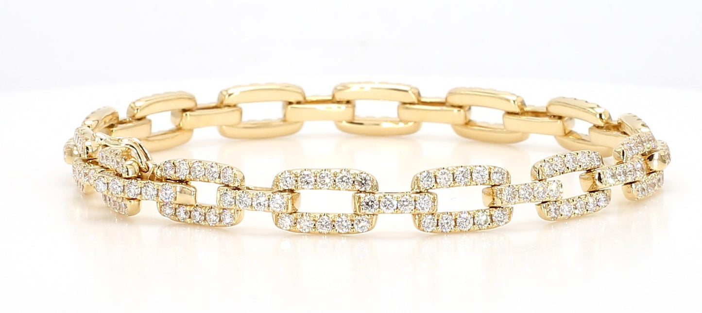 Natural White Round Diamond 3.24 Carat TW Yellow Gold Link Bracelet