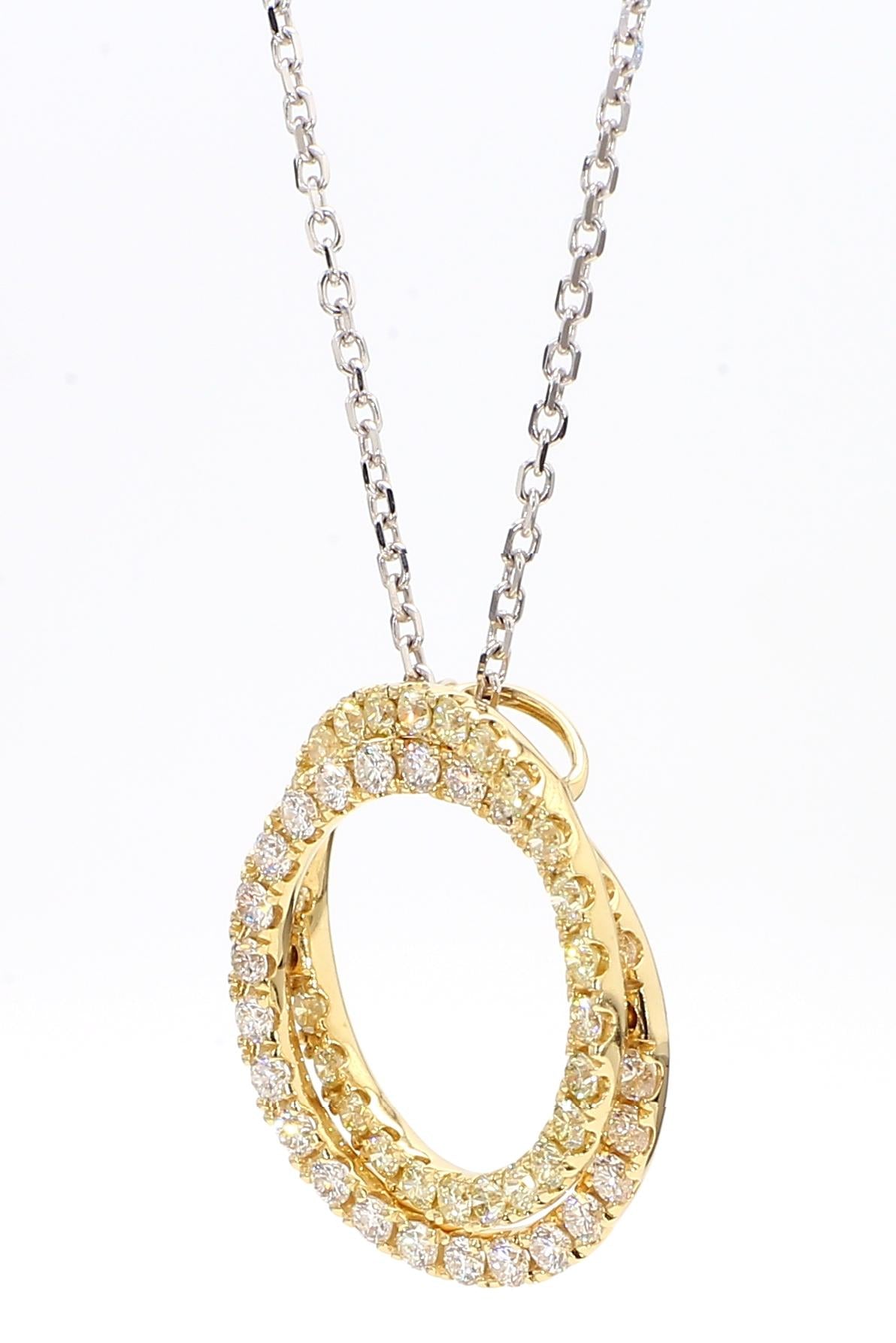 Natural Yellow Round and White Diamond 1.20 Carat TW Gold Drop Pendant