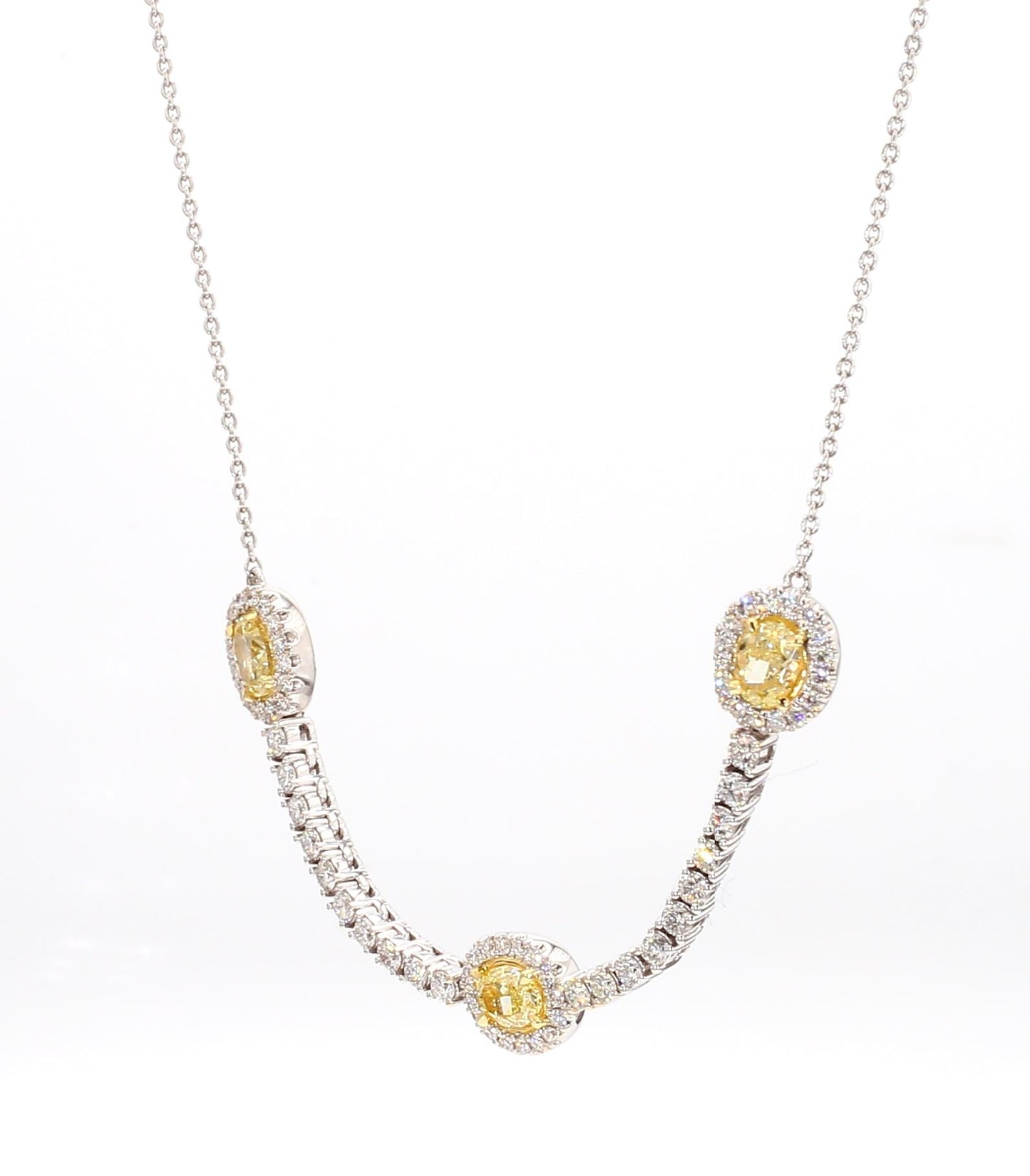 Natural Yellow Oval and White Diamond 2.30 Carat TW Gold Drop Necklace