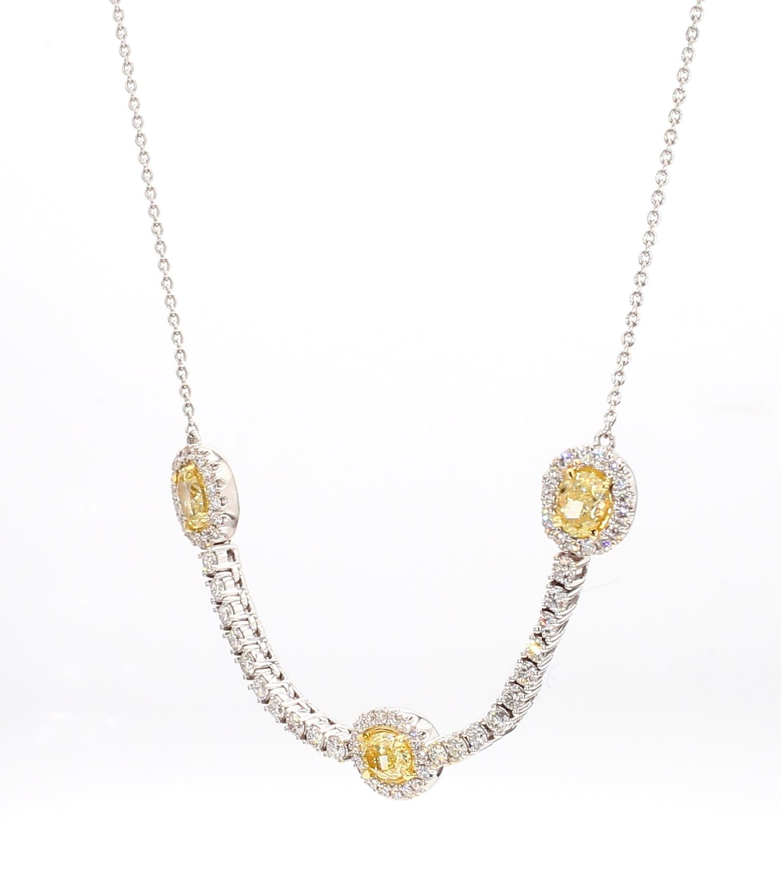 Natural Yellow Oval and White Diamond 2.30 Carat TW Gold Drop Necklace