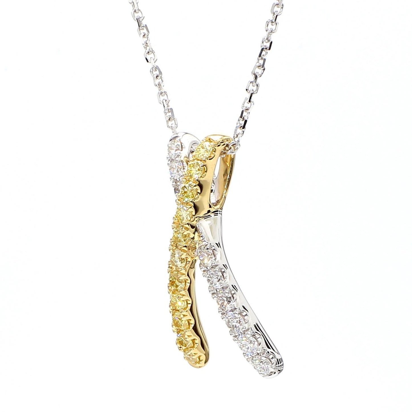 Natural Yellow Round and White Diamond .56 Carat TW Gold Drop Pendant