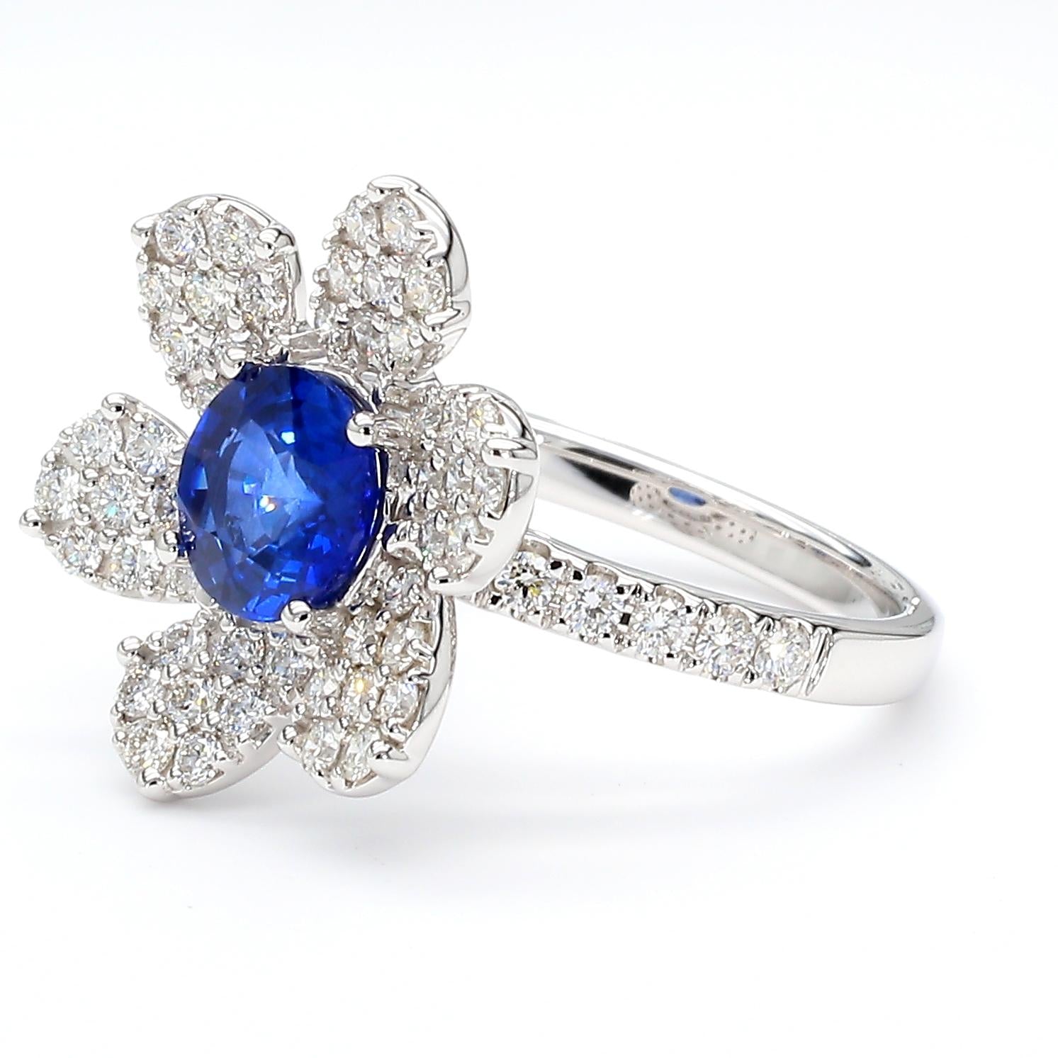 Natural Blue Round Sapphire and White Diamond 2.25 Carat TW Gold Cocktail Ring