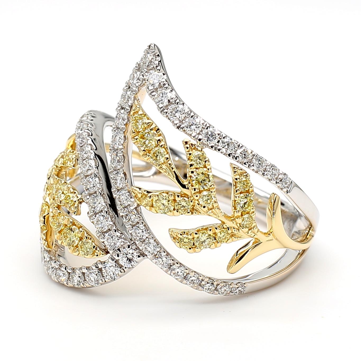 Natural Yellow Round Diamond 0.90 Carat TW Gold Cocktail Ring