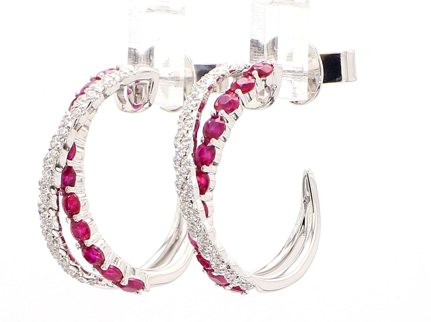 Natural Red Round Ruby and White Diamond 0.83 Carat TW Rose Gold Drop Earrings
