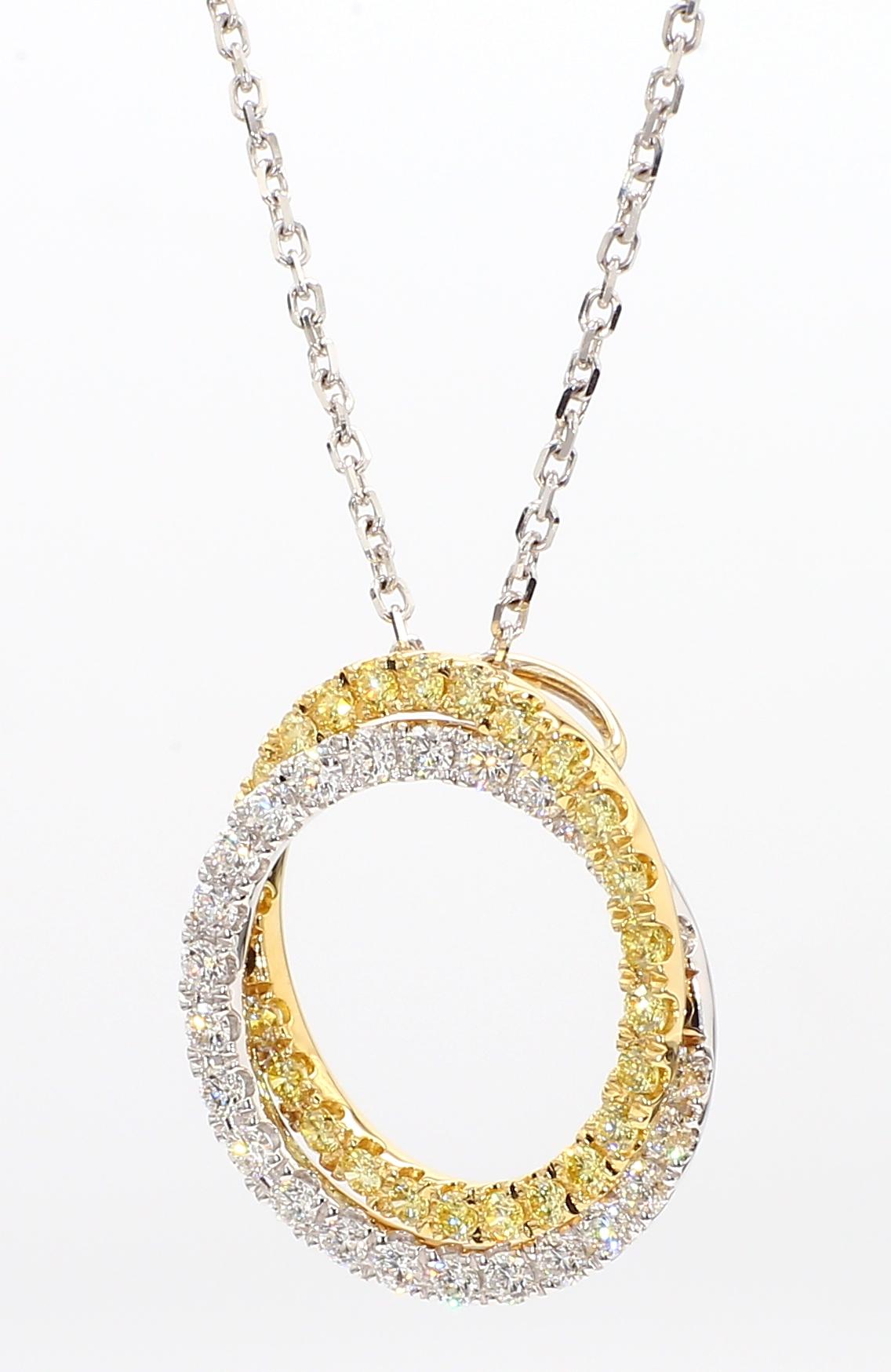Natural Yellow Round and White Diamond 1.24 Carat TW Gold Drop Pendant