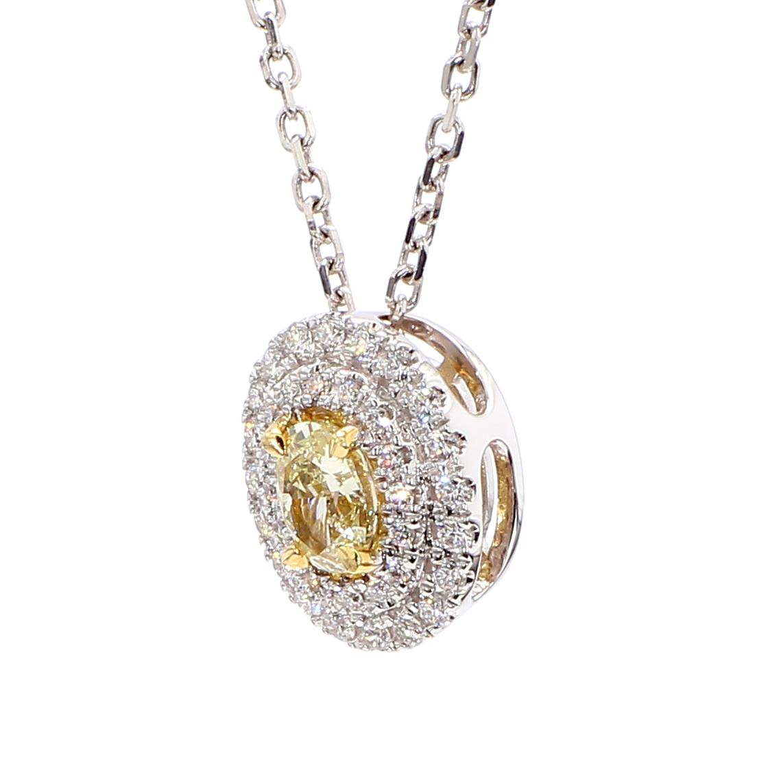 Natural Yellow Oval Diamond 0.64 Carat TW Gold Drop Pendant