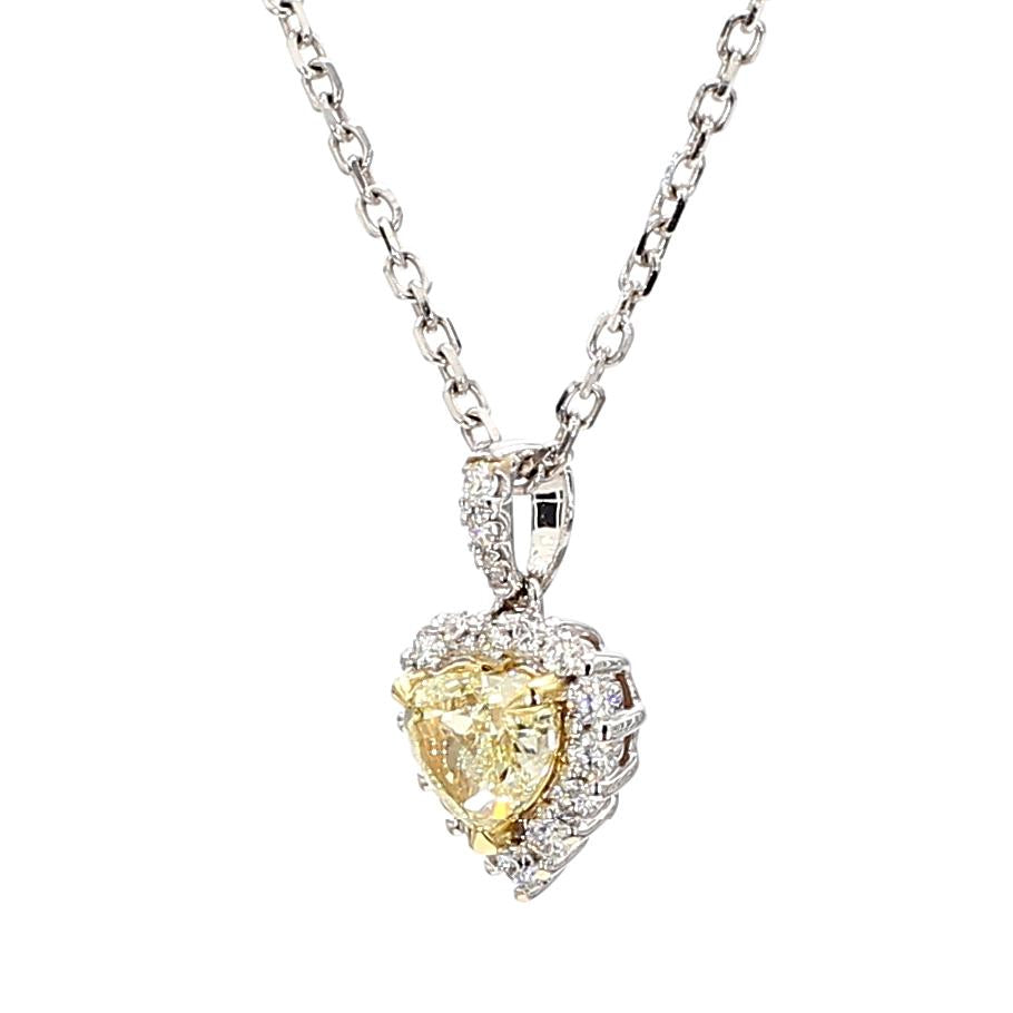 Natural Yellow Heart Diamond 0.90 Carat TW Gold Heart Pendant