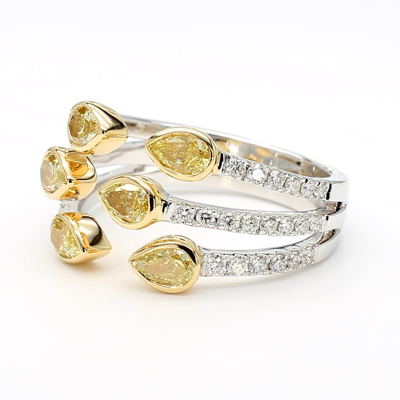 Natural Yellow Pear Diamond 1.48 Carat TW Gold Cocktail Ring