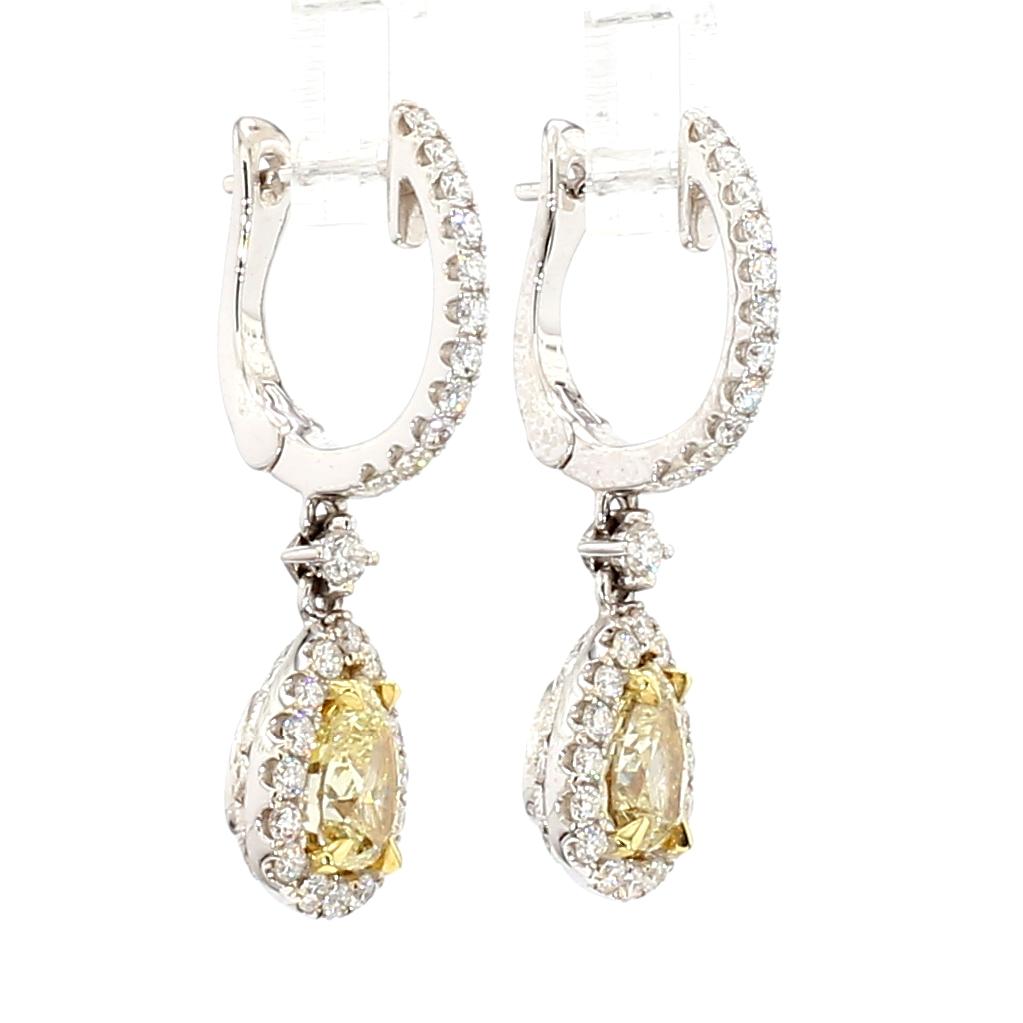GIA Certified Natural Yellow Pear Diamond 2.88 Carat TW Gold Drop Earrings