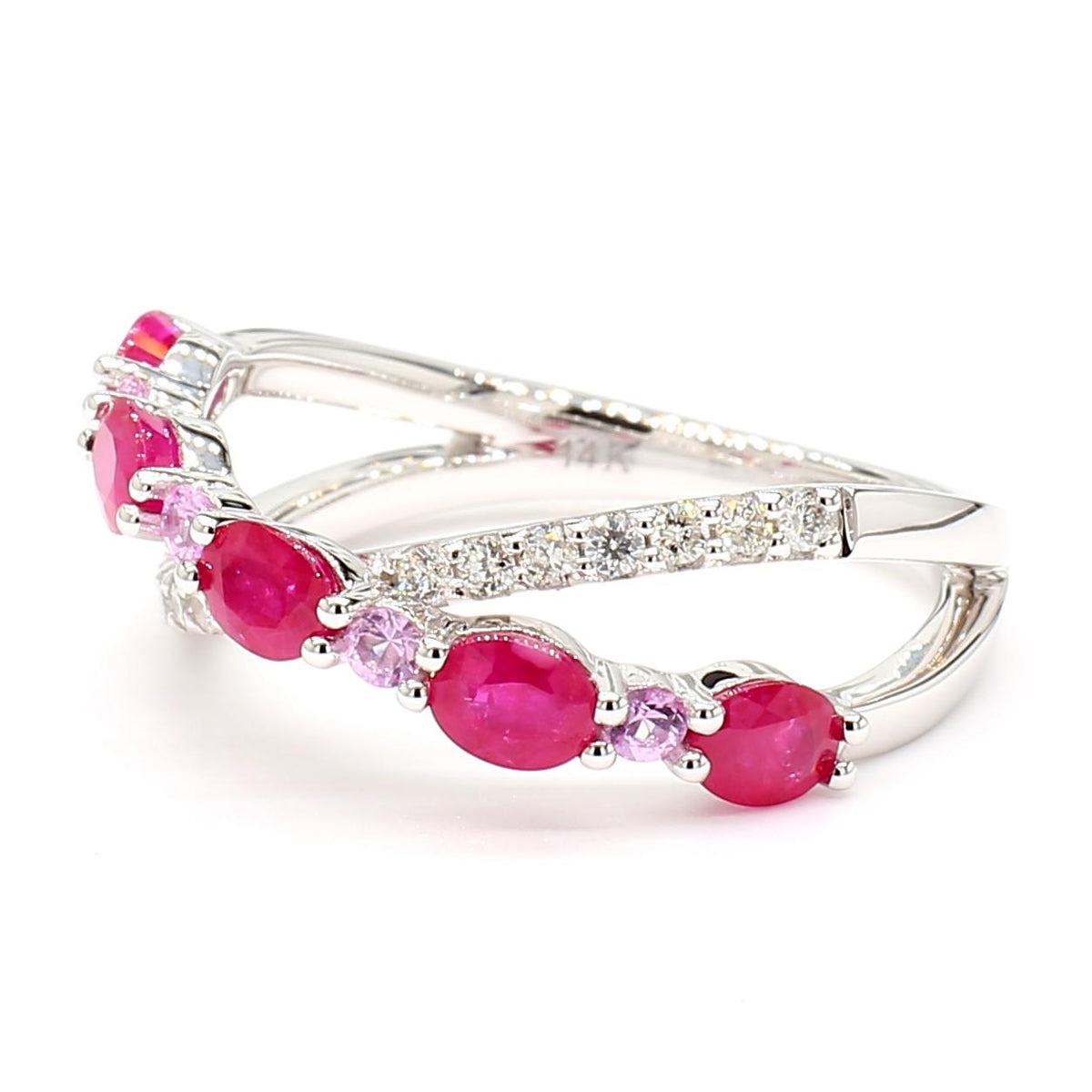 Natural Oval Ruby and Diamond/Sapphire 1.45 Carat TW Gold Cocktail Band