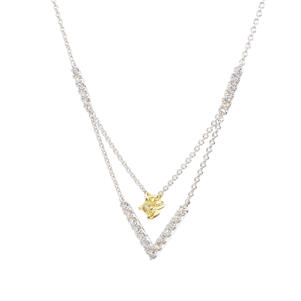 Natural Yellow Cushion Diamond 0.39 Carat TW Gold Drop Necklace