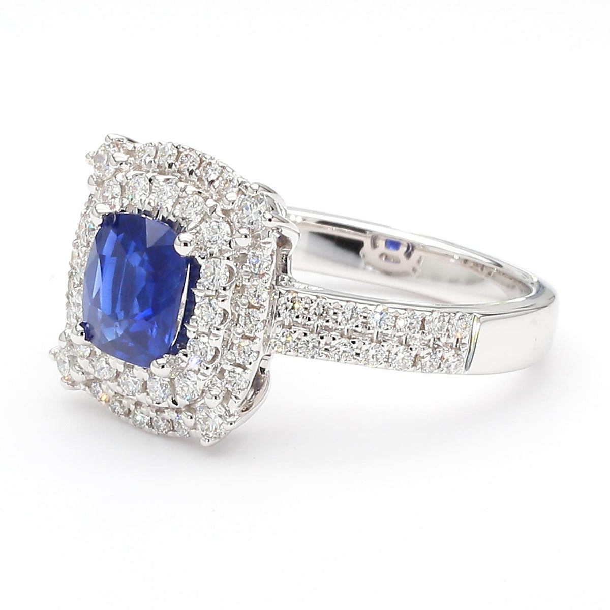Natural Blue Cushion Sapphire and White Diamond 1.60 Carat TW Gold Cocktail Ring