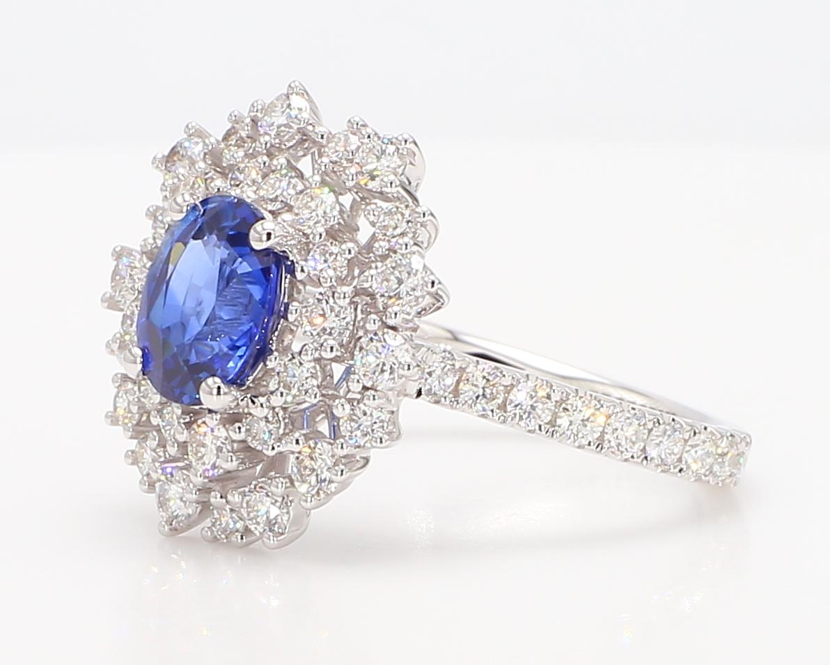 Natural Blue Oval Sapphire and White Diamond 2.86 Carat TW Gold Cocktail Ring