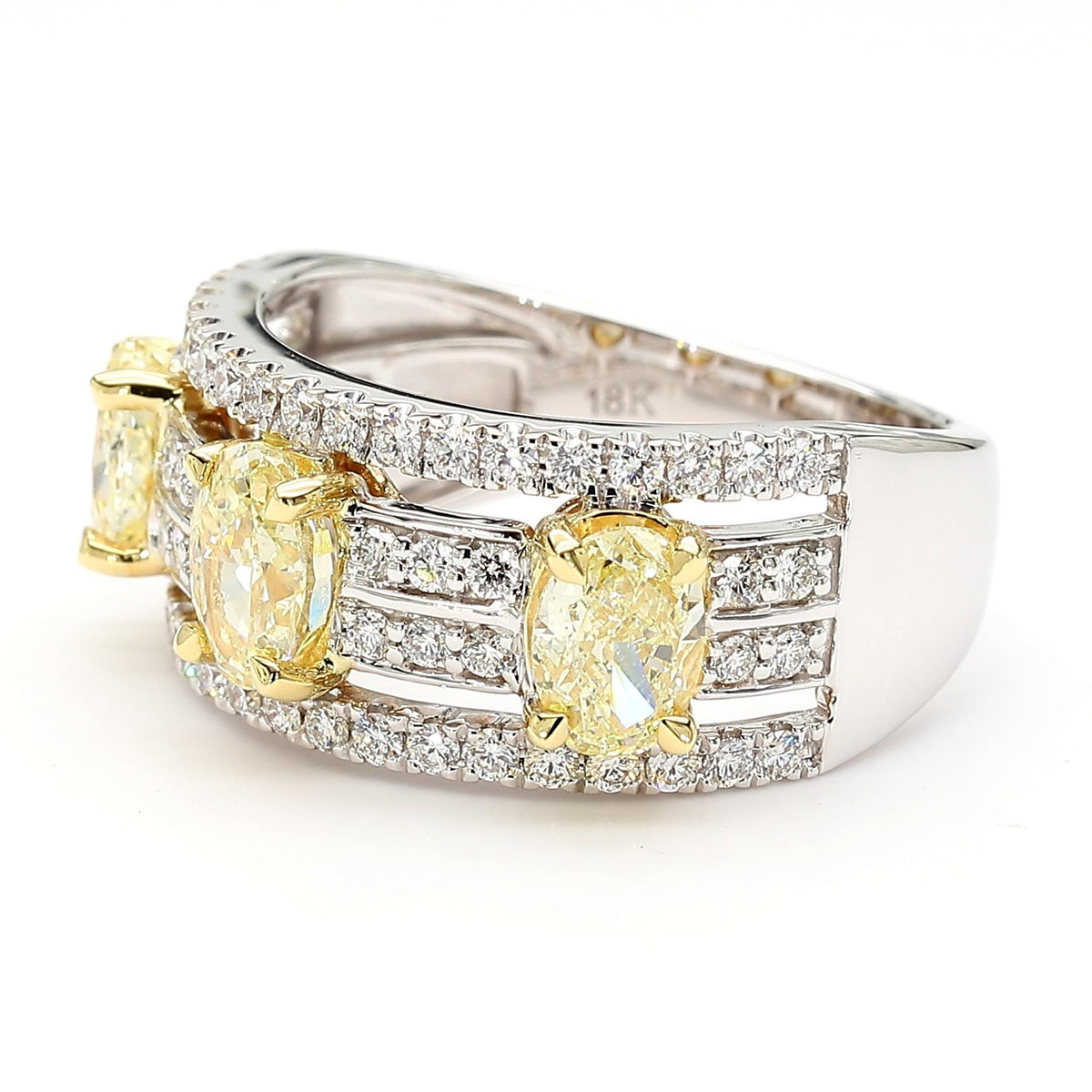 Natural Yellow Oval Diamond 2.14 Carat TW Gold 3-Stone Cocktail Ring