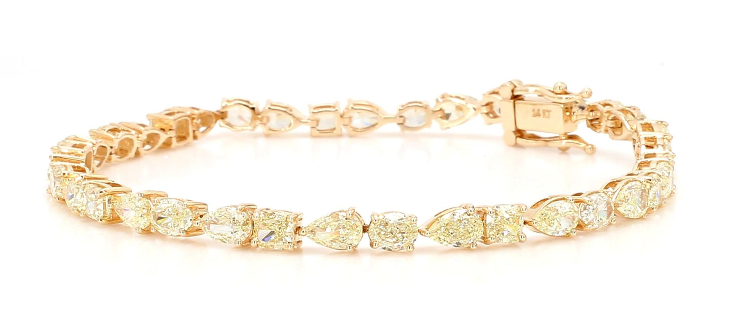 Natural Yellow Pear Diamond 9.03 Carat TW Gold Bracelet