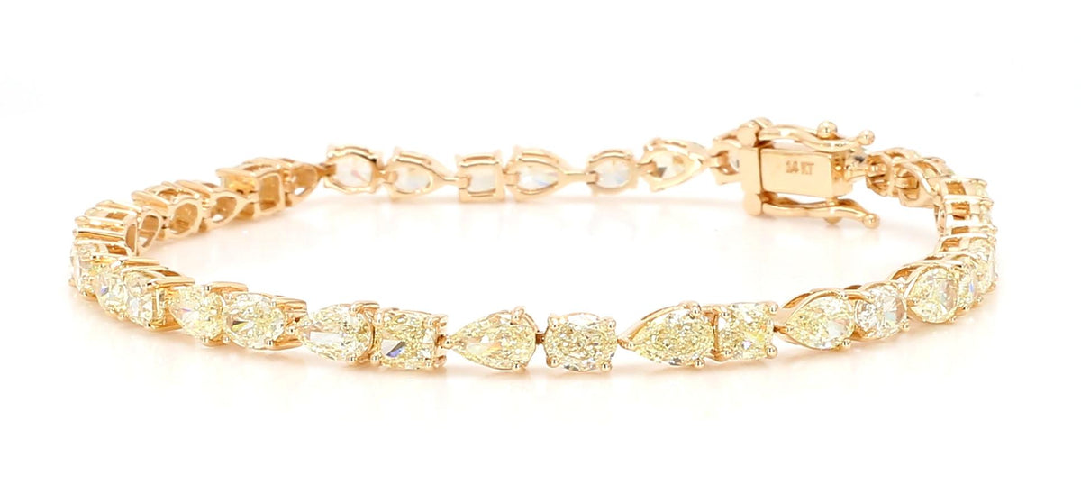 Natural Yellow Pear Diamond 9.03 Carat TW Gold Bracelet