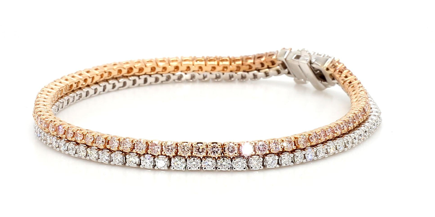 Natural Pink Round Diamond 4.23 Carat TW Gold Bracelet