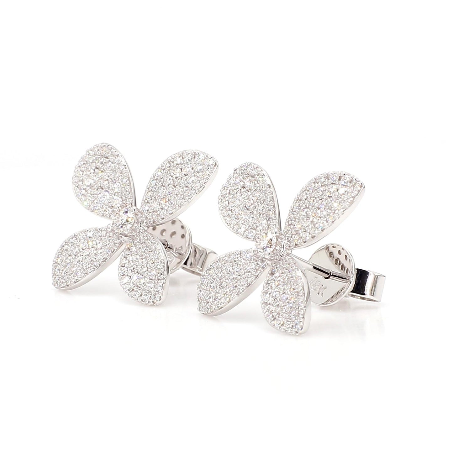 Natural White Round Diamond 0.98 Carat TW Gold Earrings
