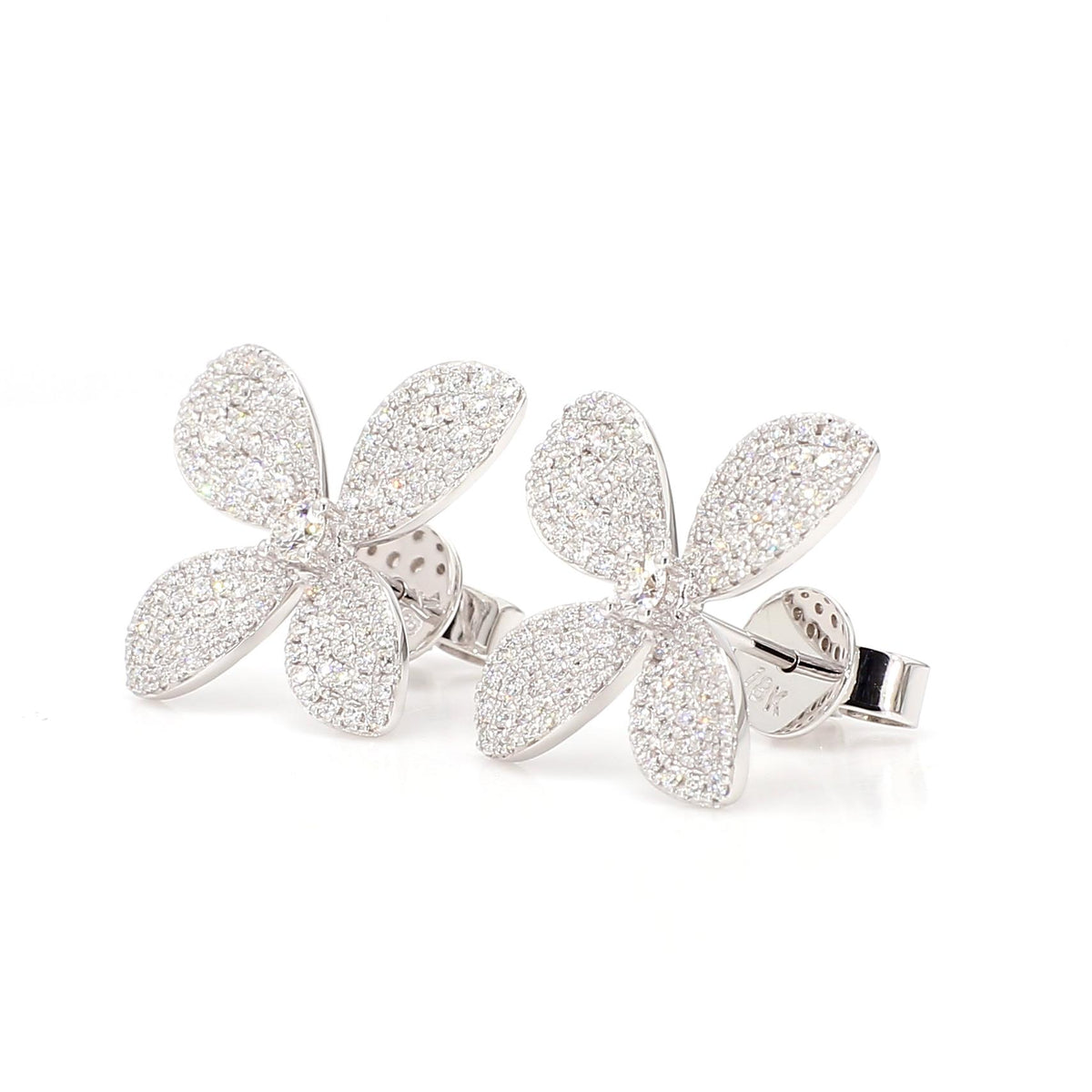 Natural White Round Diamond 0.98 Carat TW Gold Earrings