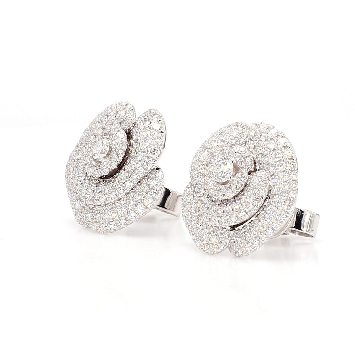 Natural White Round Diamond 1.55 Carat TW Gold Earrings