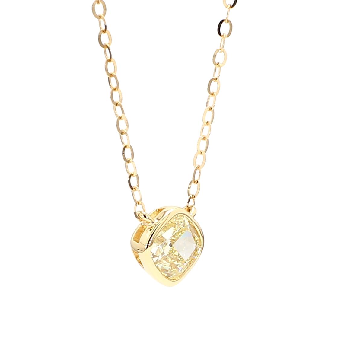GIA Certified Natural Light Yellow Cushion Diamond 0.73 Carat TW Gold Necklace