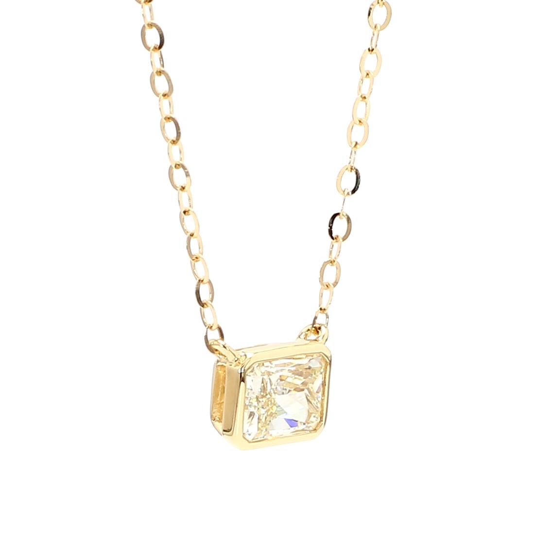 GIA Certified Natural Light Yellow Radiant Diamond 0.74 Carat TW Gold Necklace