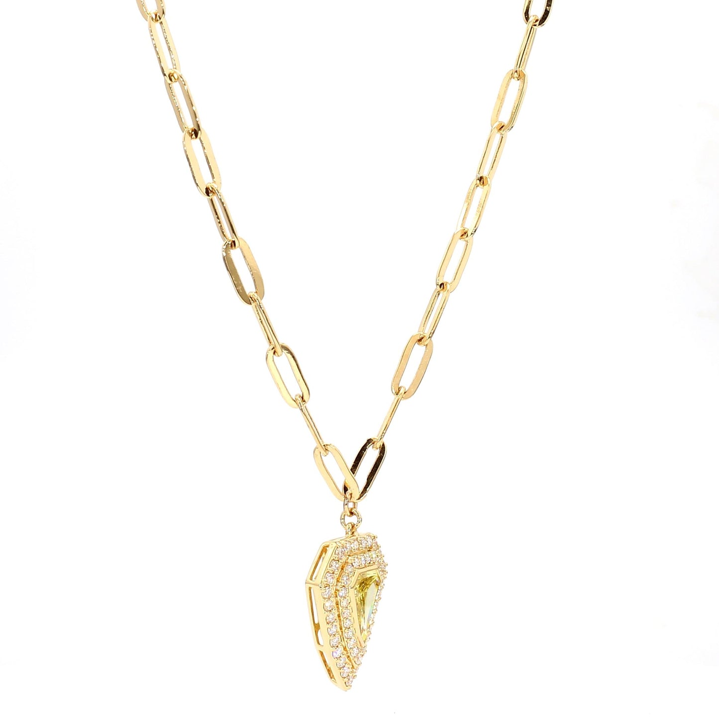 GIA Certified Fancy Deep Yellow Trillion Diamond 1.19 Carat TW Gold Necklace