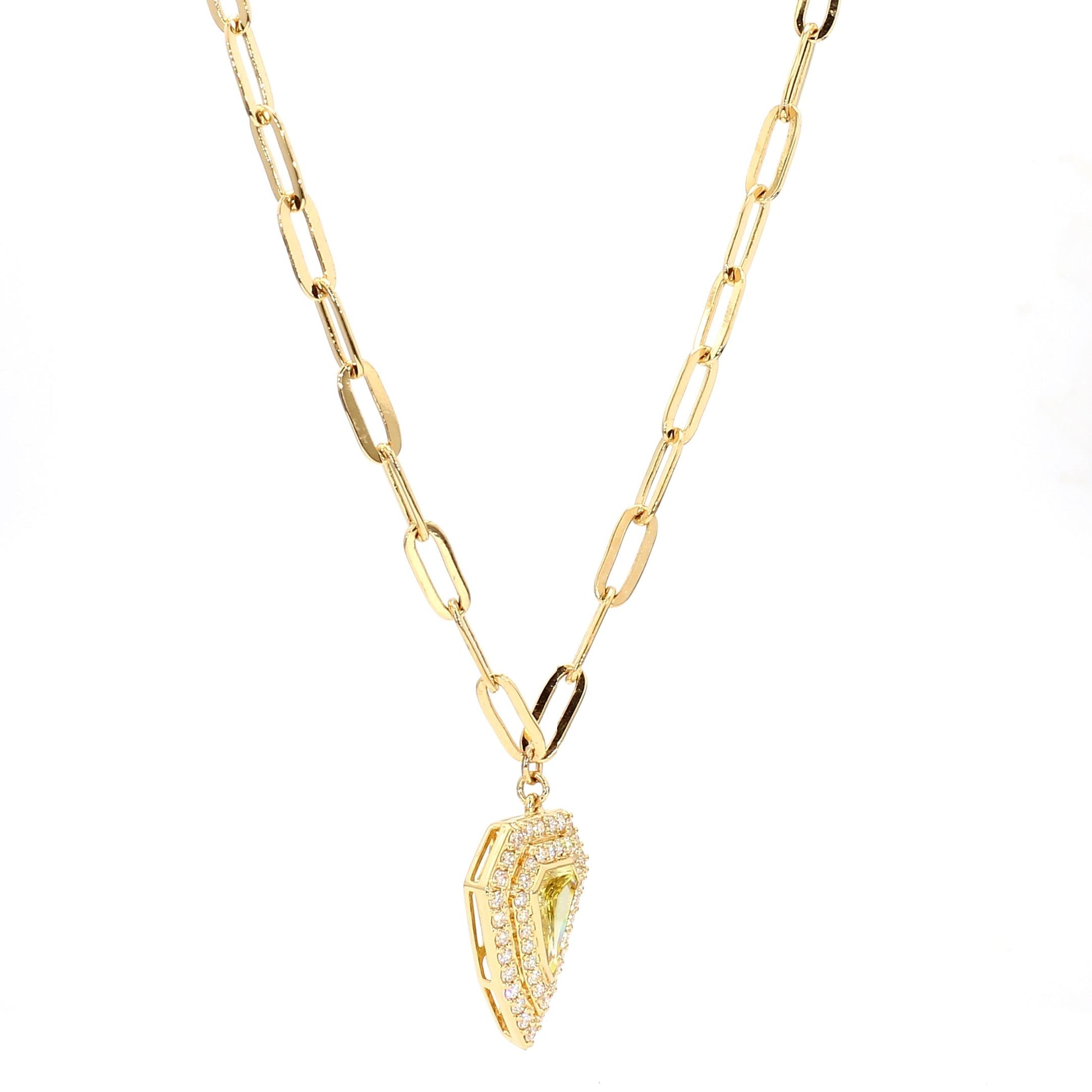 GIA Certified Fancy Deep Yellow Trillion Diamond 1.19 Carat TW Gold Necklace
