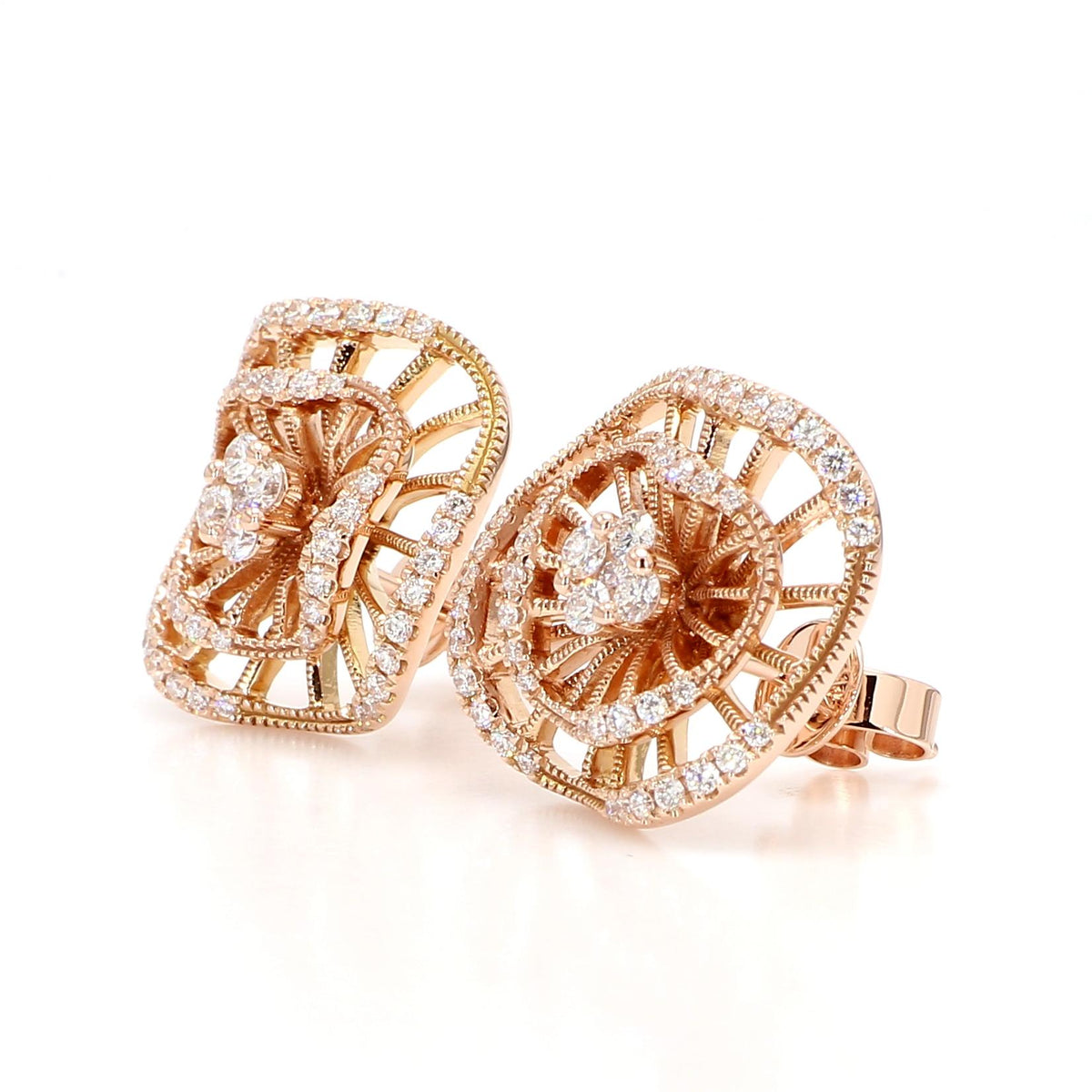 Natural White Round Diamond 0.61 Carat TW Gold Earrings