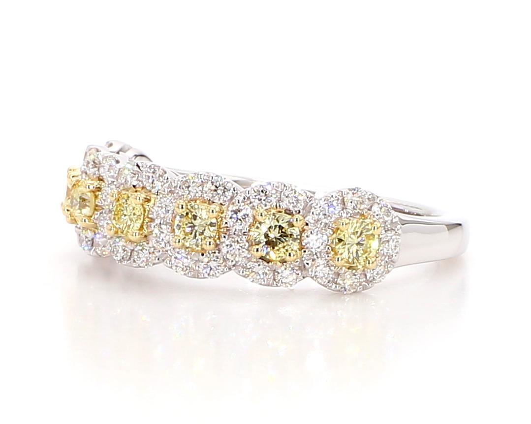 Natural Yellow Round Diamond .86 Carat TW Gold Wedding Band