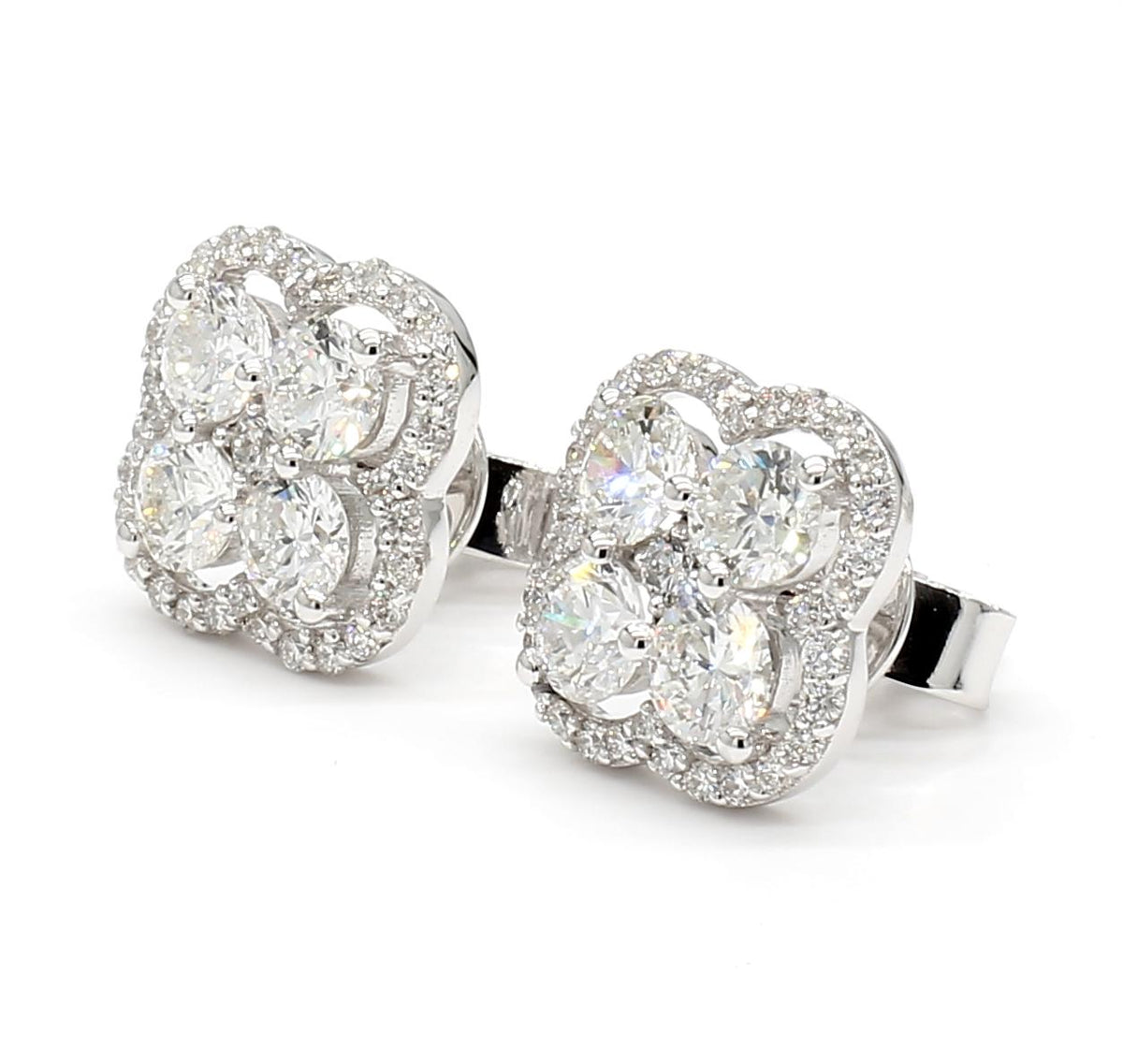 Natural White Round Diamond 1.65 Carat TW White Gold Stud Earrings
