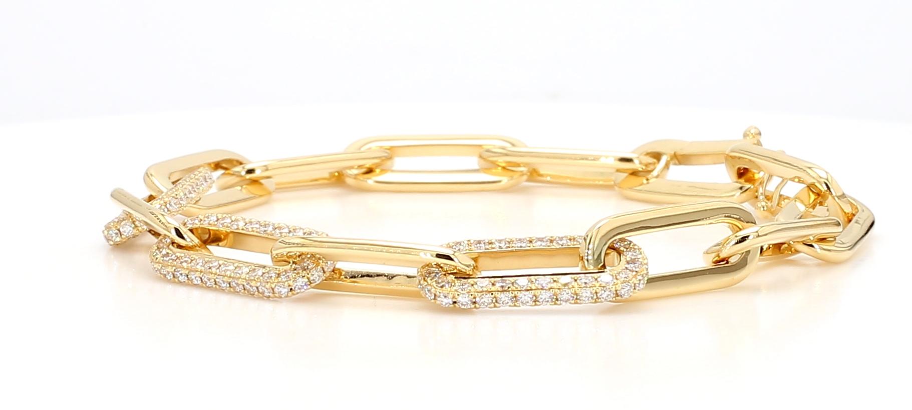 Natural White Round Diamond 2.01 Carat TW Yellow Gold Link Bracelet