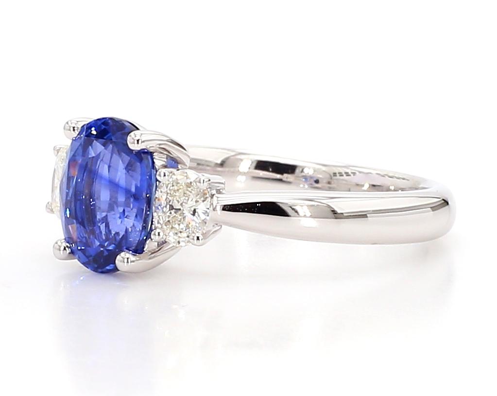 Natural Blue Oval Sapphire and White Diamond 2.37 Carat TW Gold Cocktail Ring