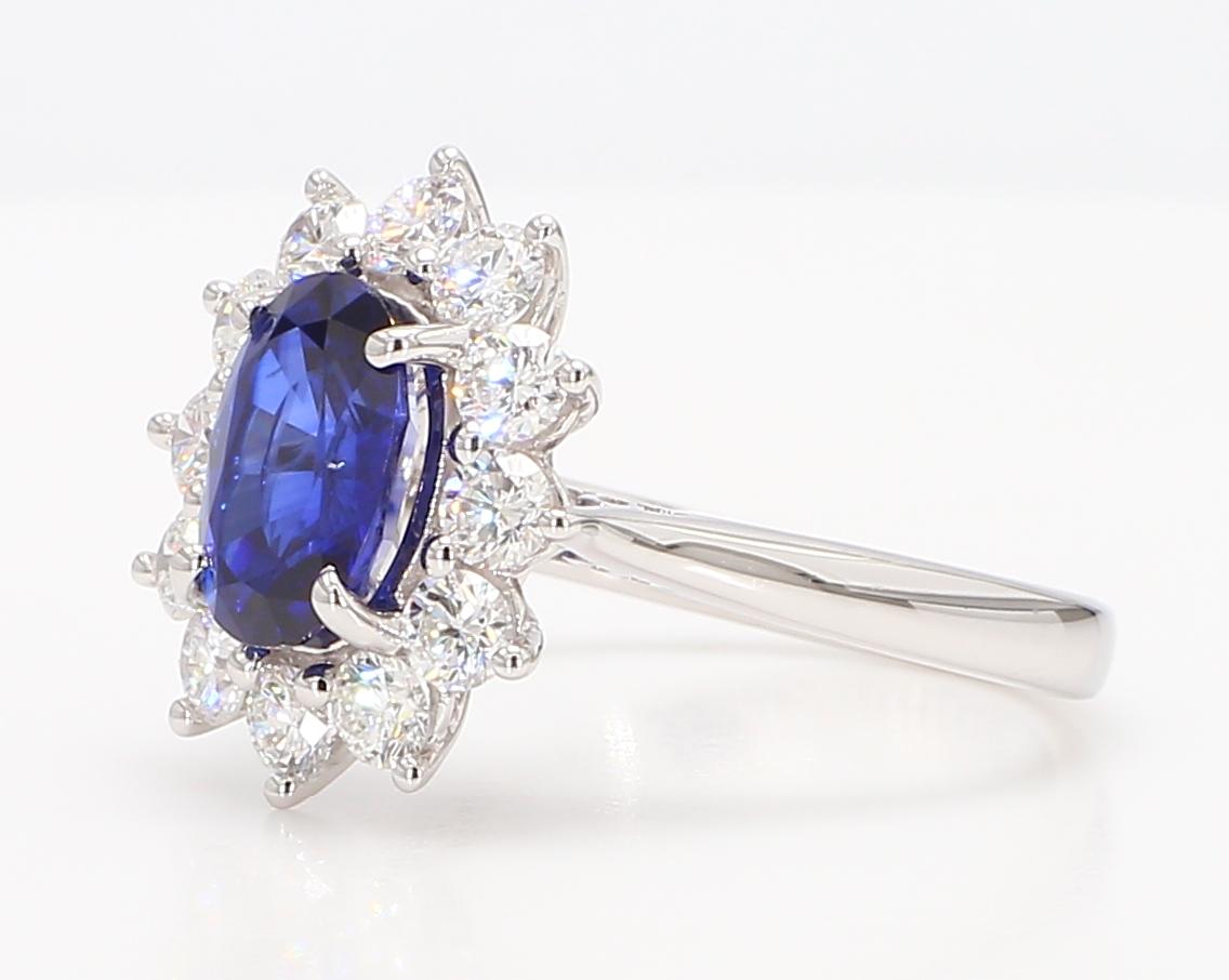 Natural Blue Oval Sapphire and White Diamond 2.88 Carat TW Gold Cocktail Ring