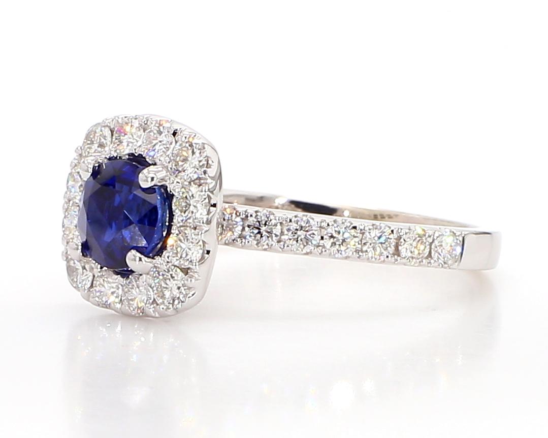 Natural Blue Round Sapphire and White Diamond 1.97 Carat TW Gold Cocktail Ring