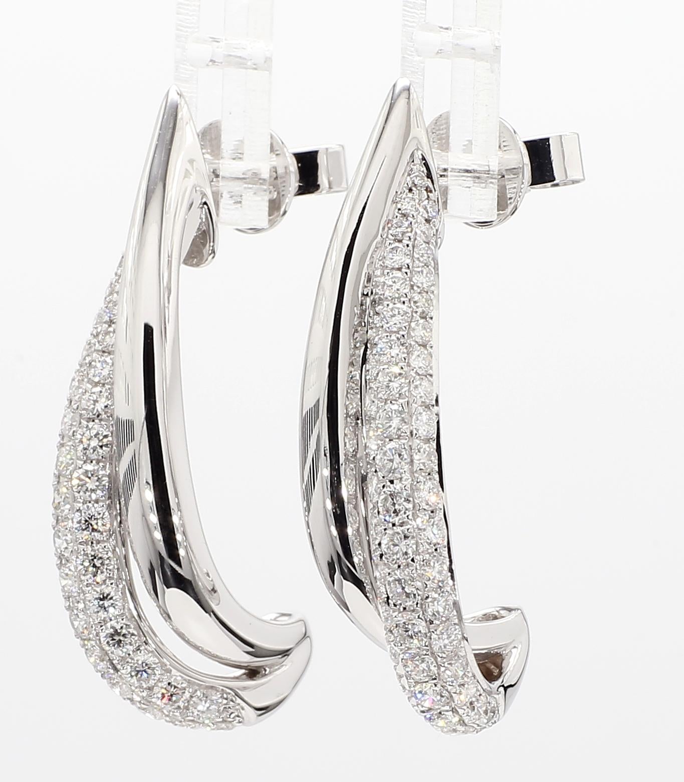 Natural White Round Diamond 2.02 Carat TW White Gold Loop Earrings