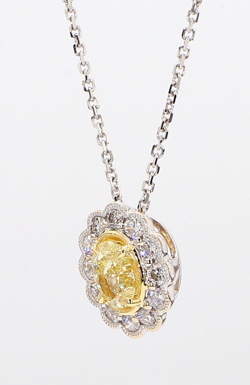 Natural Yellow Oval Diamond 1.07 Carat TW Gold Drop Pendant