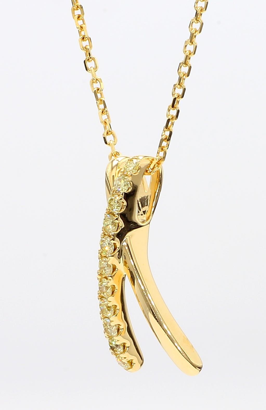 Natural Yellow Round Diamond .32 Carat TW Gold Drop Pendant