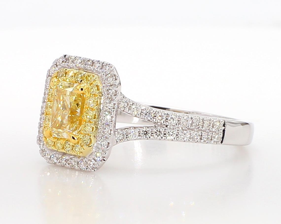 GIA Certified Natural Yellow Radiant Diamond 1.14 Carat TW Gold Cocktail Ring