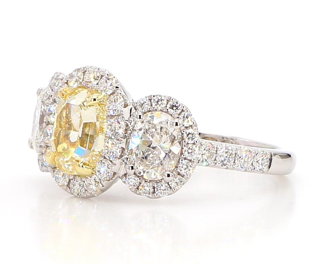 GIA Certified Natural Yellow Oval Diamond 3.20 Carat TW Plat Cocktail Ring