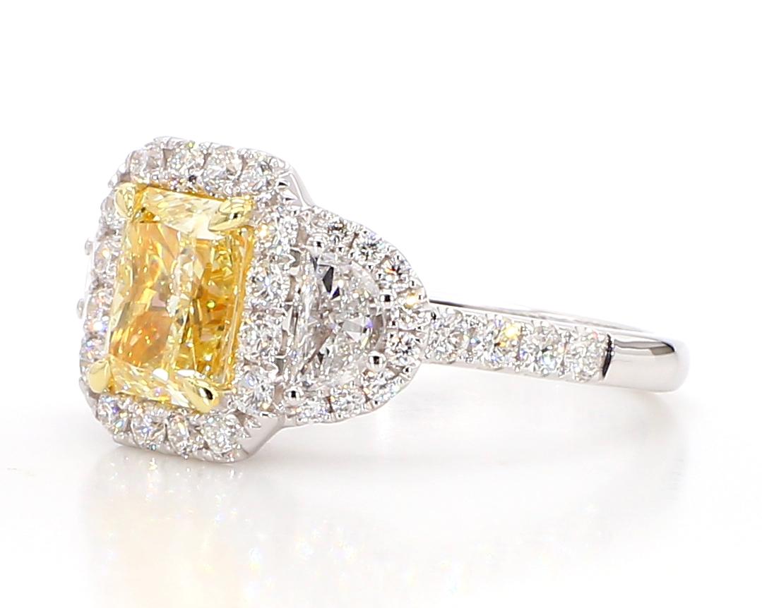 GIA Certified Natural Yellow Radiant Diamond 3.21 Carat TW Plat Cocktail Ring