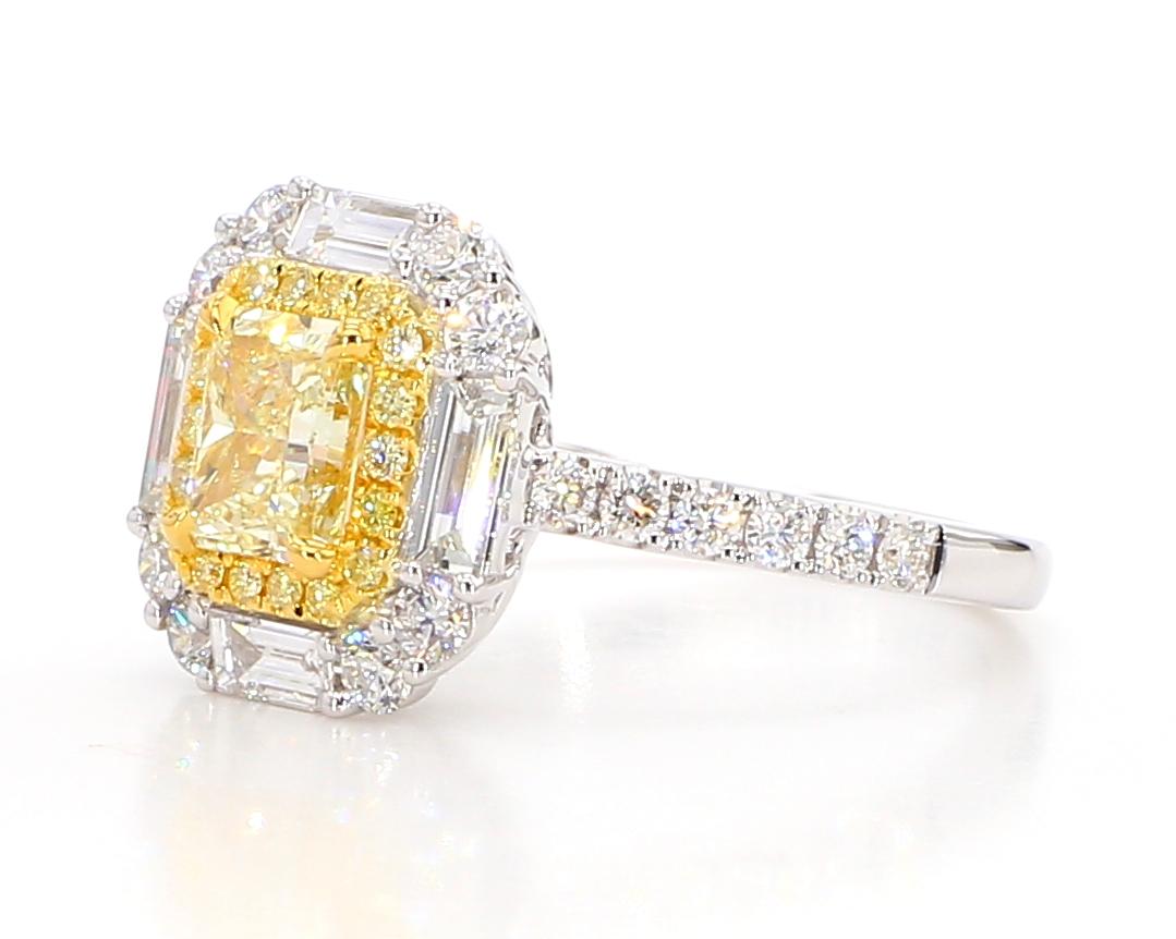 GIA Certified Natural Yellow Radiant Diamond 1.97 Carat TW Gold Cocktail Ring