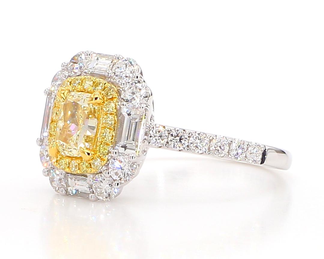 GIA Certified Natural Yellow Cushion Diamond 2.10 Carat TW Gold Cocktail Ring