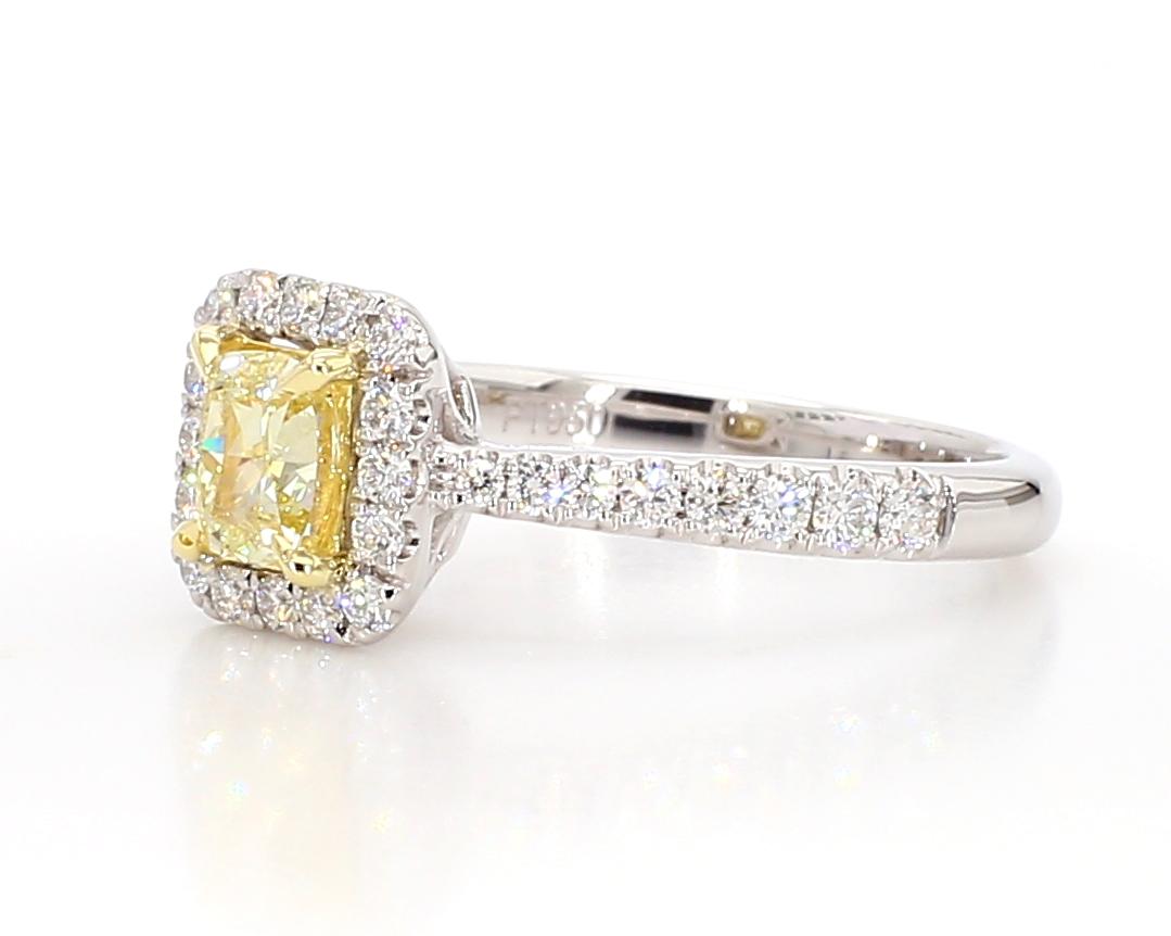 GIA Certified Natural Yellow Cushion Diamond 1.01 Carat TW Gold Cocktail Ring