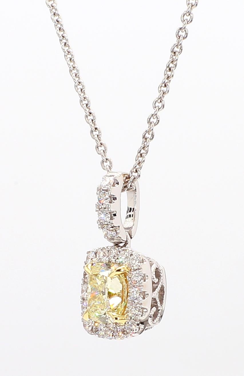 Natural Yellow Cushion Diamond 1.05 Carat TW Gold Drop Pendant