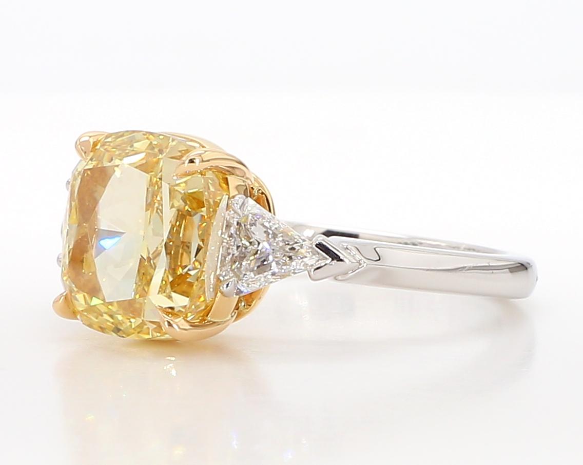 GIA Certified Natural Yellow Cushion Diamond 6.34 Carat TW Plat Cocktail Ring