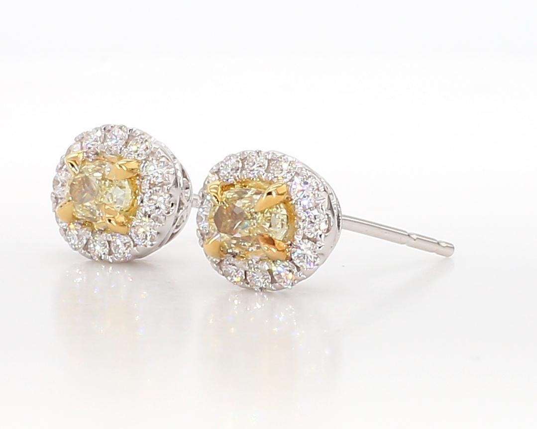 Natural Yellow Oval Diamond 0.91 Carat TW Gold Stud Earrings