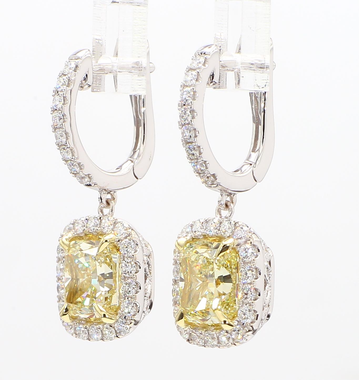 GIA Certified Natural Yellow Cushion Diamond 5.24 Carat TW Gold Drop Earrings